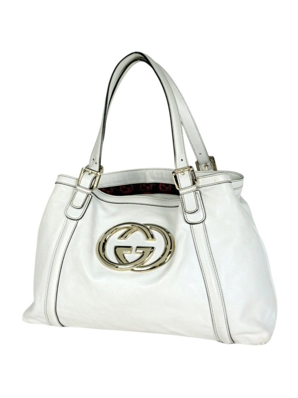 Gucci Tote Bag Newbrid Double G Leather White